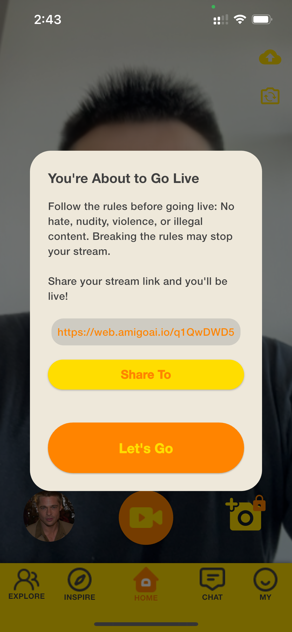 Step 3: Go live and earn money with Amigo AI faceless streaming platform